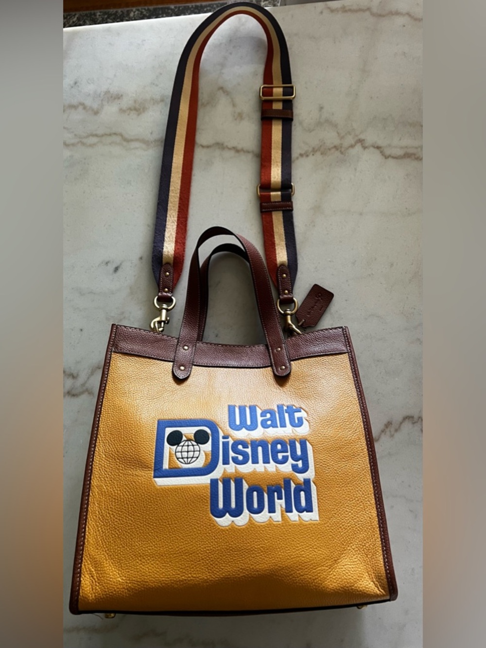 Limited Edition Leather Coach X Disney  Field Tote With Walt Disney World Motif